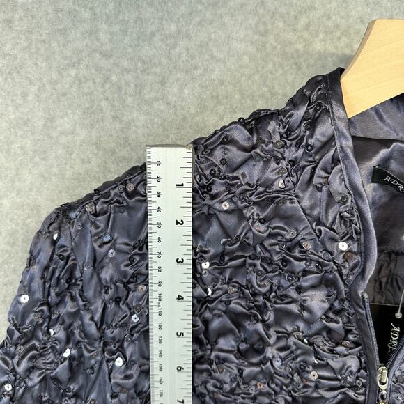 Adressing Jacket Womens Large Gunmetal Gray Sequin Crinkle Embellished Full Zip - Picture 10 of 14